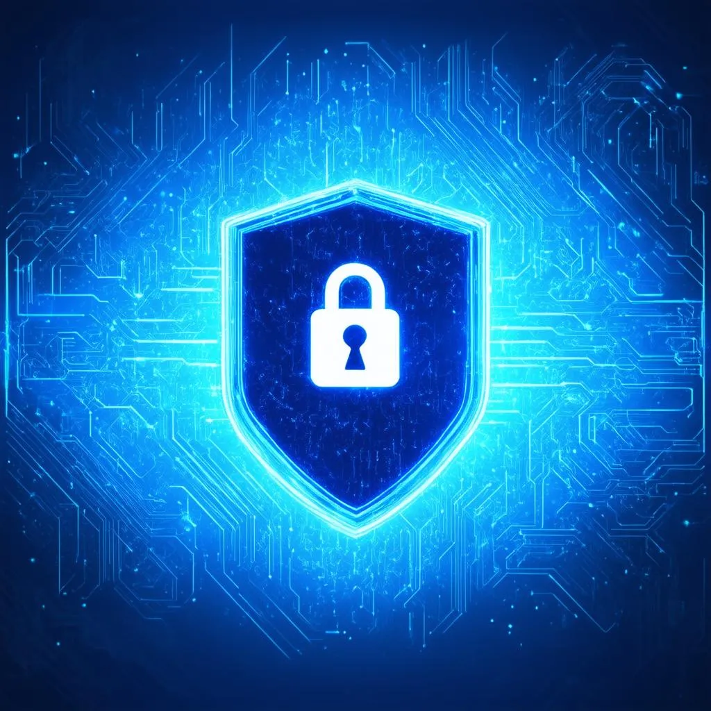 Cybersecurity shield protecting digital data