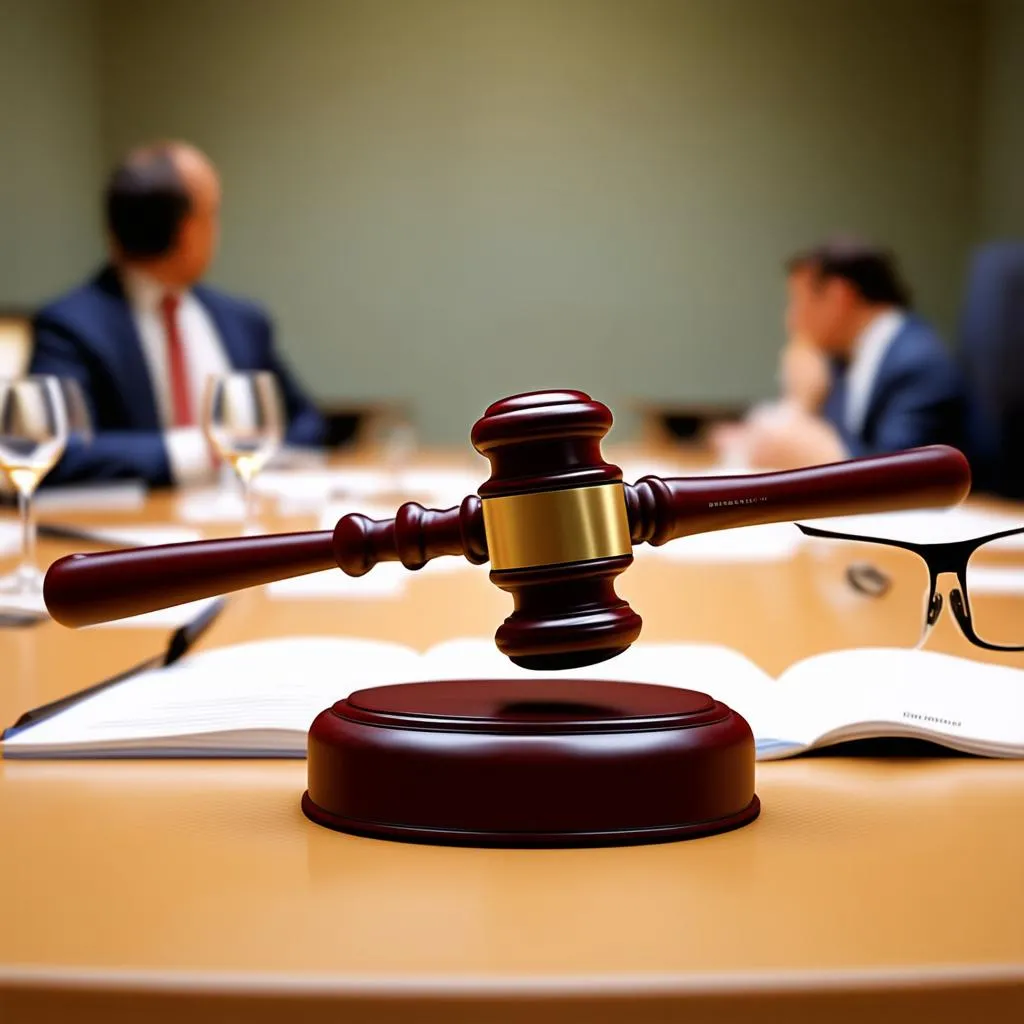 Wooden gavel and glasses