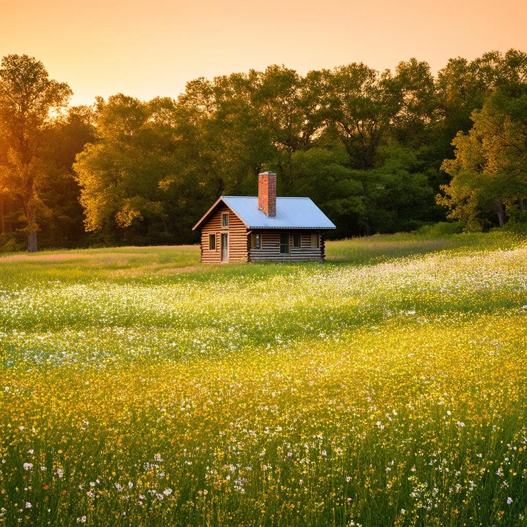 Cabin giữa cánh đồng hoa