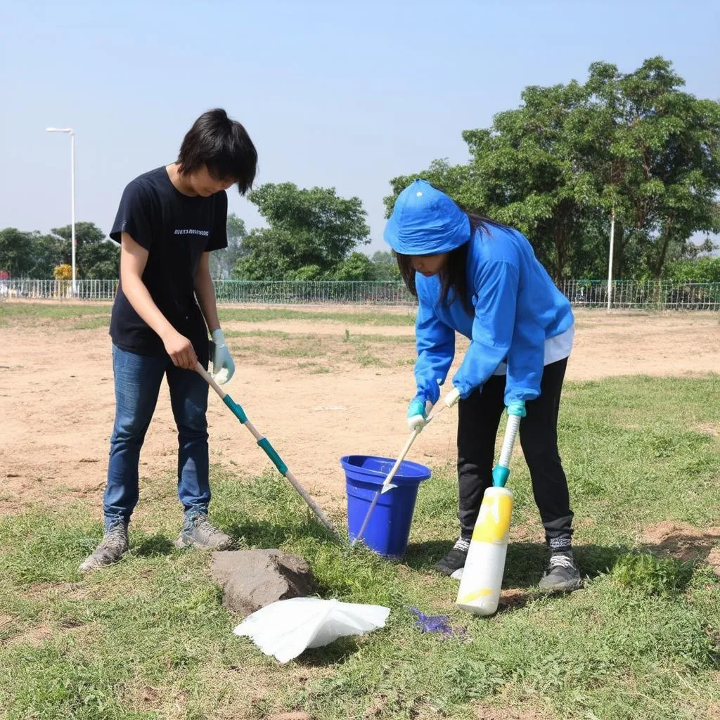 Các bạn trẻ tham gia hoạt động vệ sinh môi trường