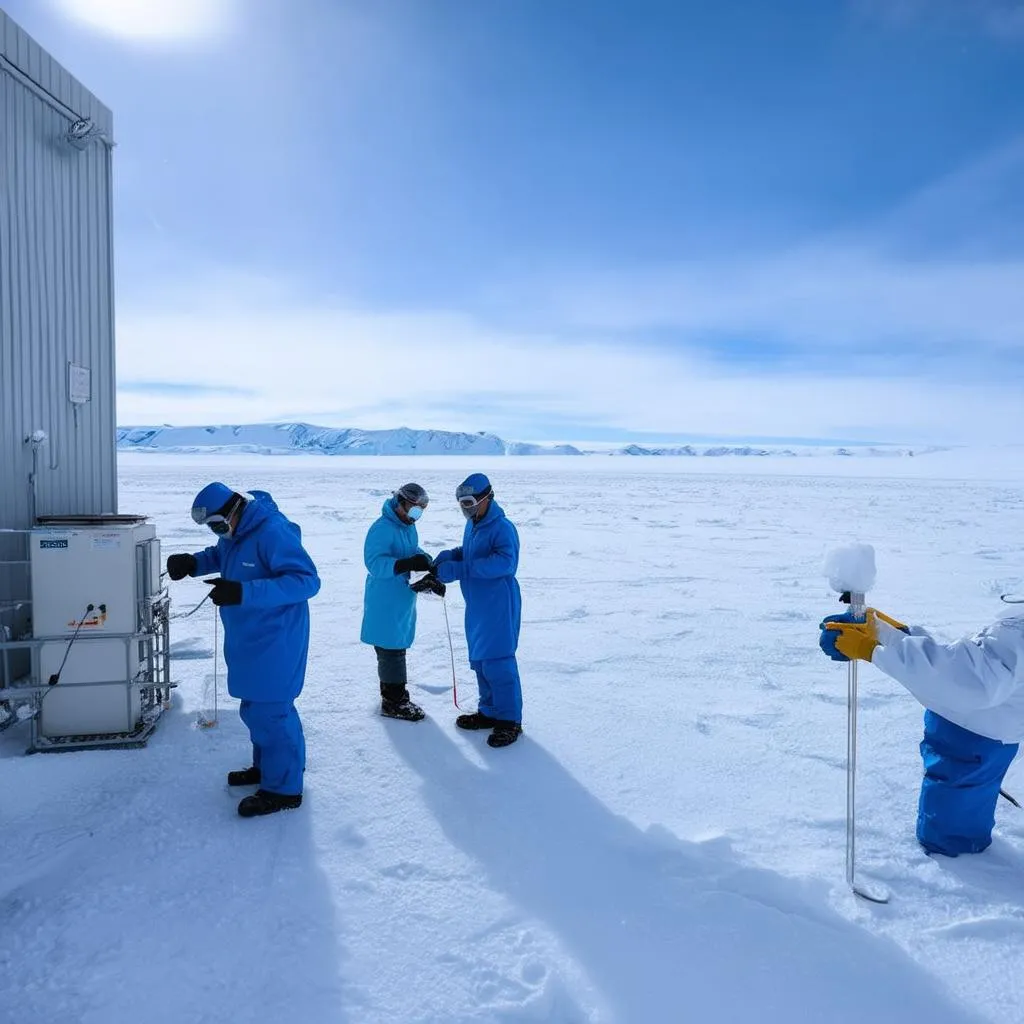 Các nhà khoa học nghiên cứu tại trạm nghiên cứu ở Antarctic