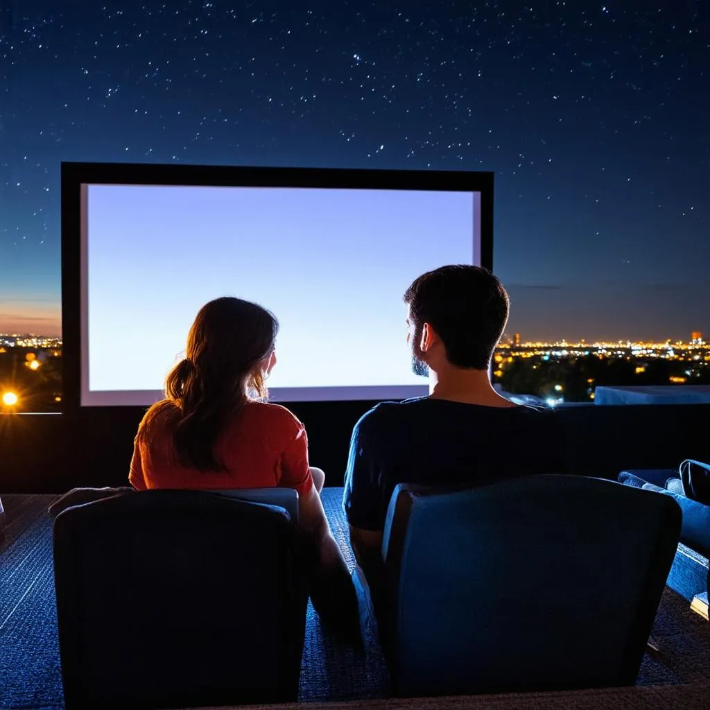 Cặp đôi xem phim tại rooftop cinema