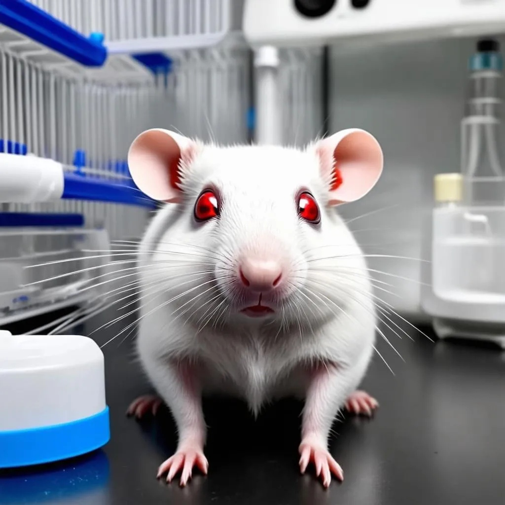 White lab rat in a laboratory setting