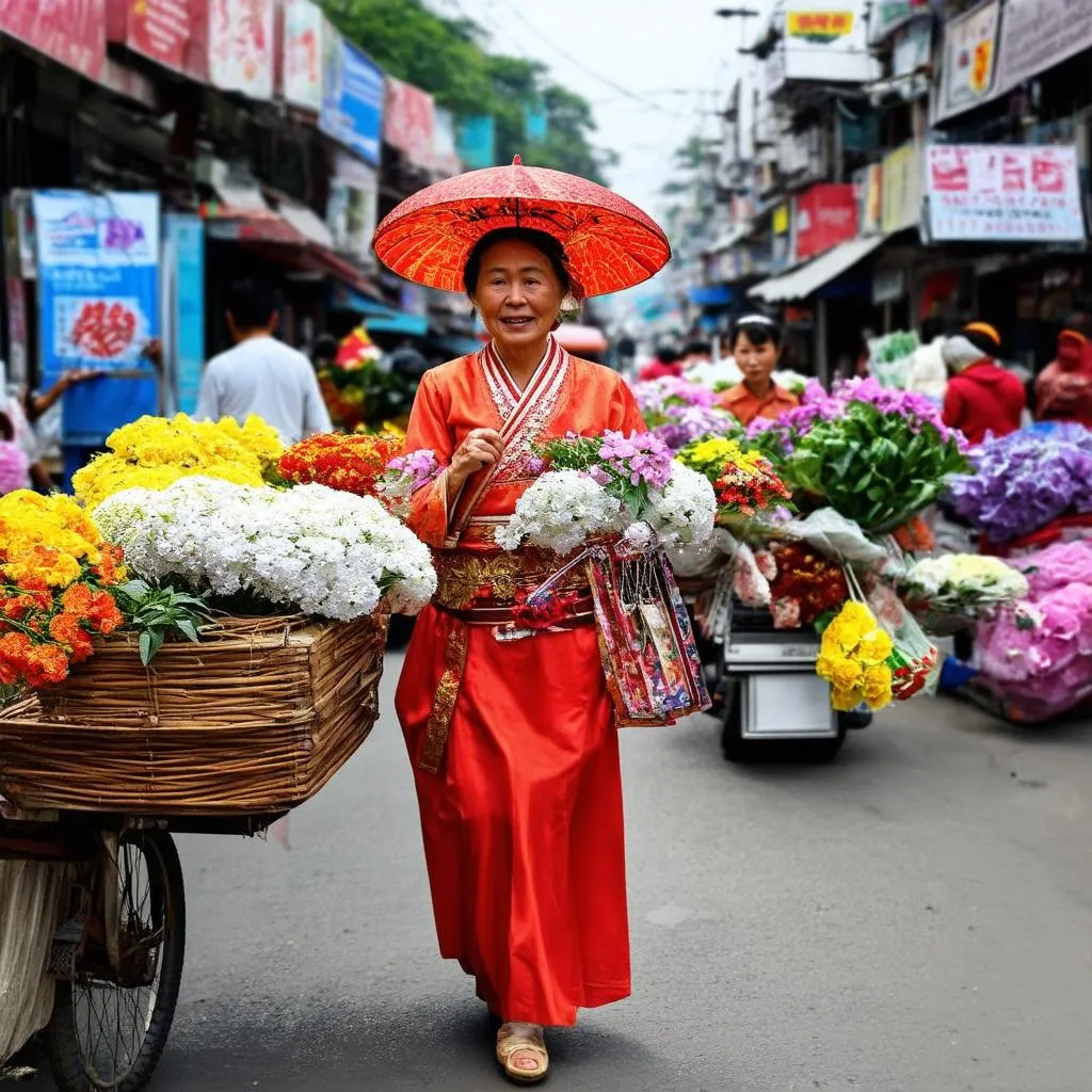 cô gái bán hoa thời xưa