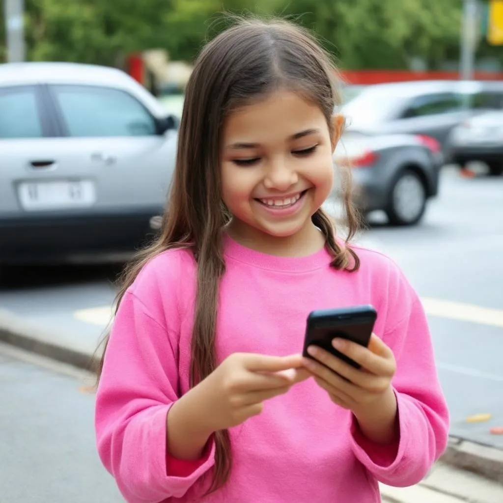 happy girl texting