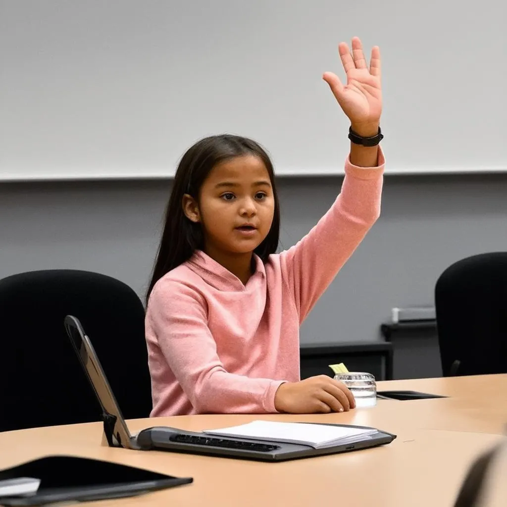 a girl raising her hand