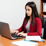 Girl finishing a report