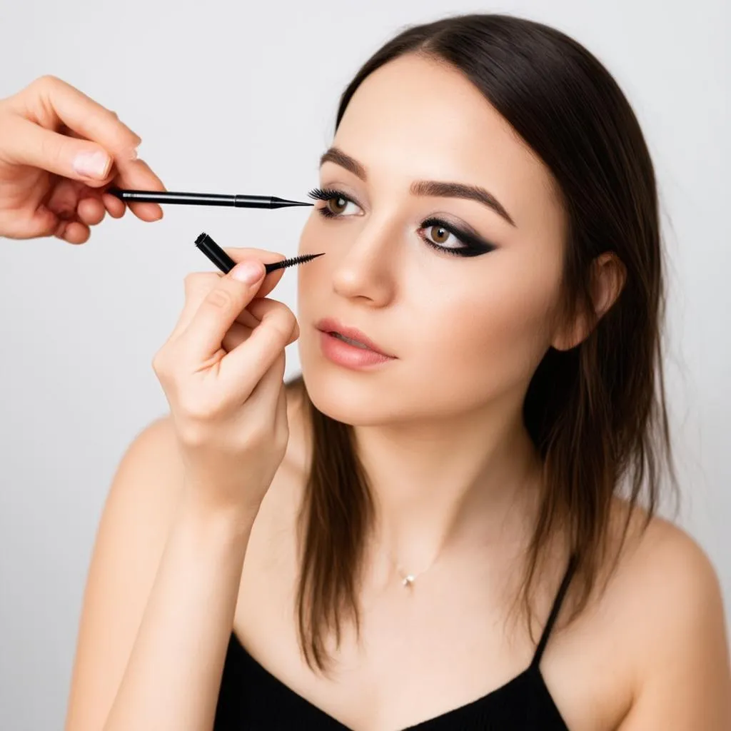 Cô gái đang kẻ eyeliner