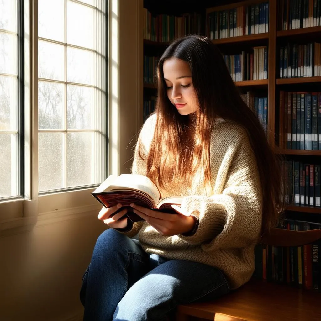 Reading Girl in Library