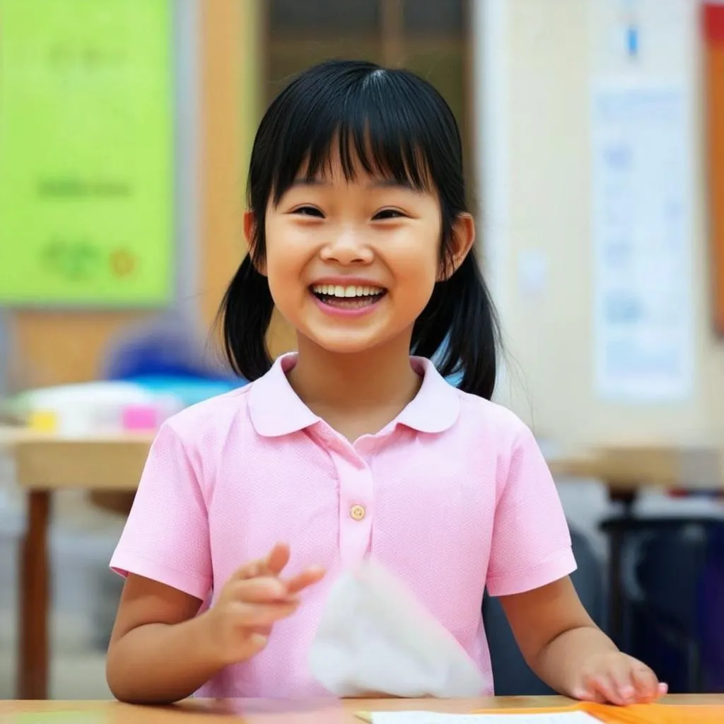 Vietnamese girl smiling and speaking English