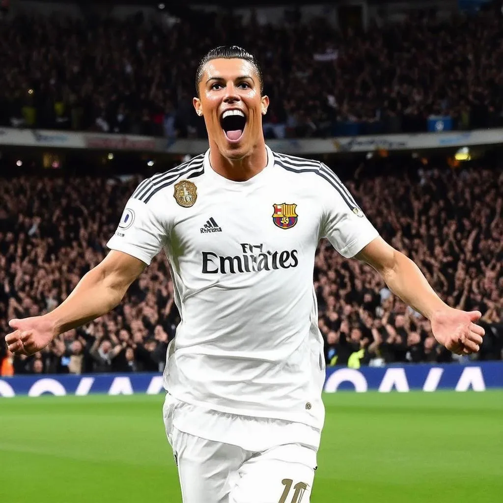 Cristiano Ronaldo ăn mừng bàn thắng trong trận Siêu kinh điển