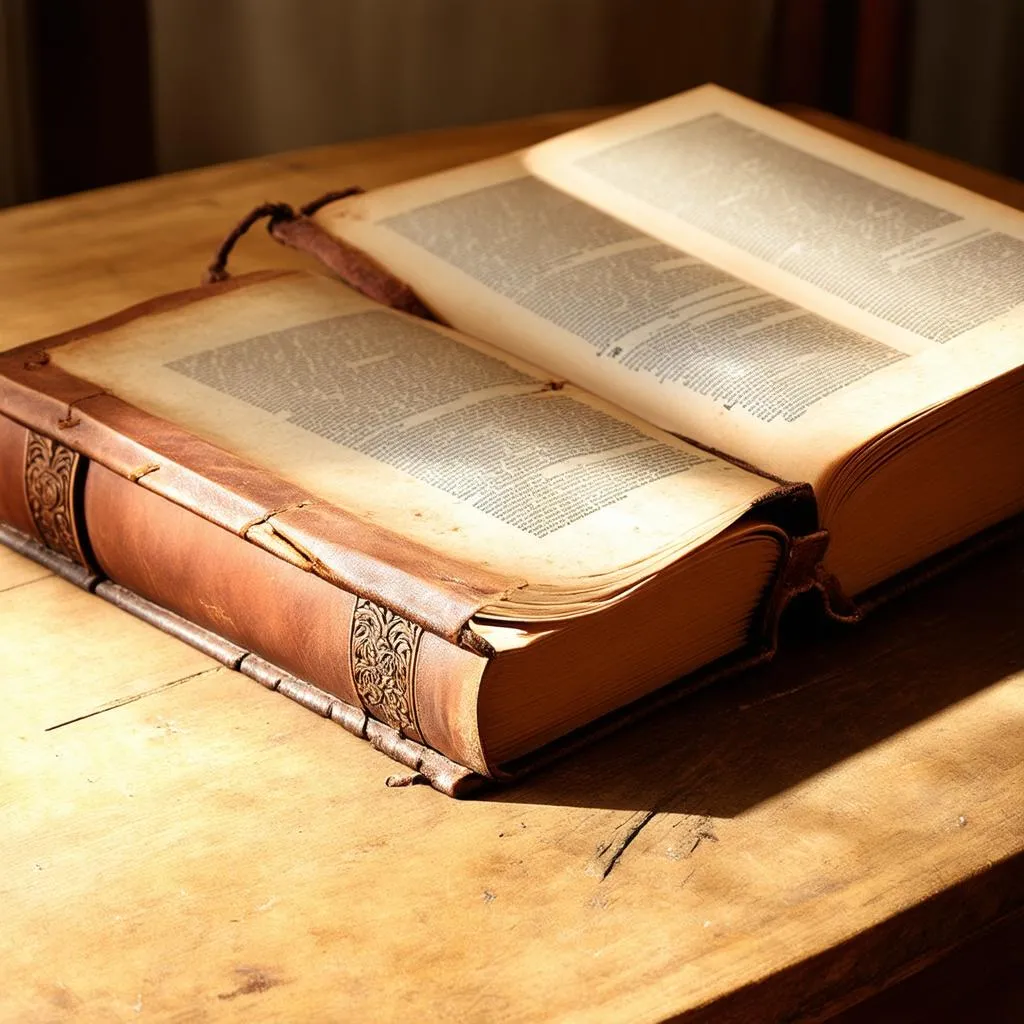 Ancient Book on Wooden Table