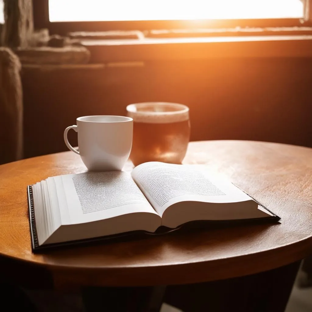 open book on wooden table