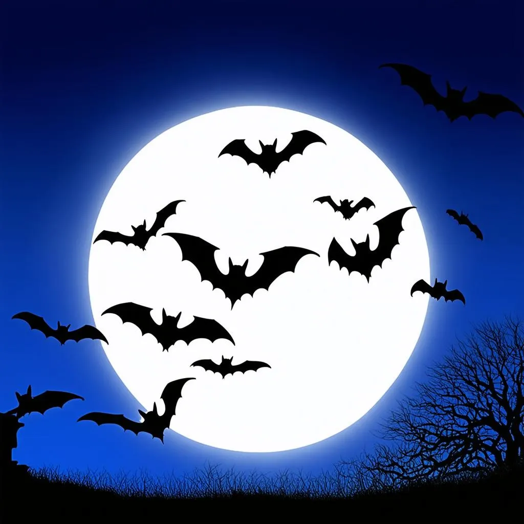 Bats flying in the night sky