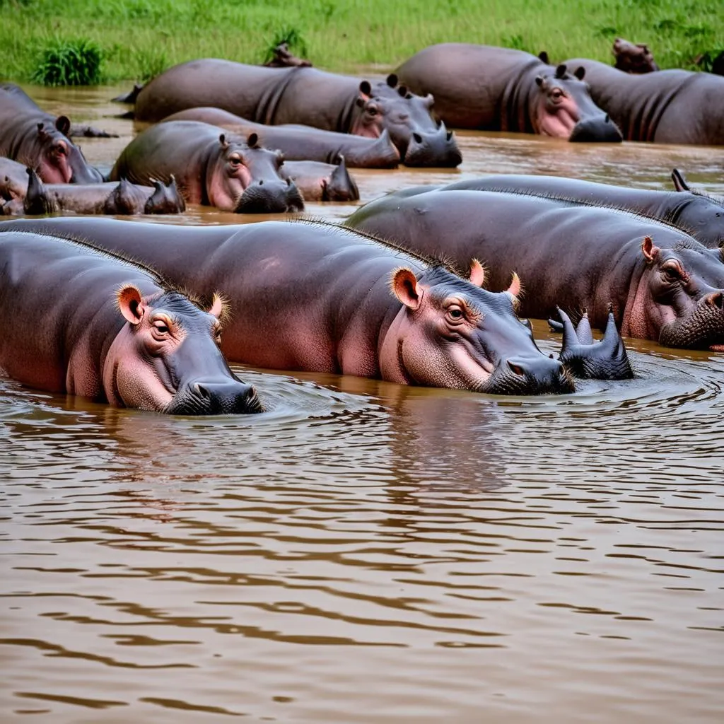 A group of hippos resting