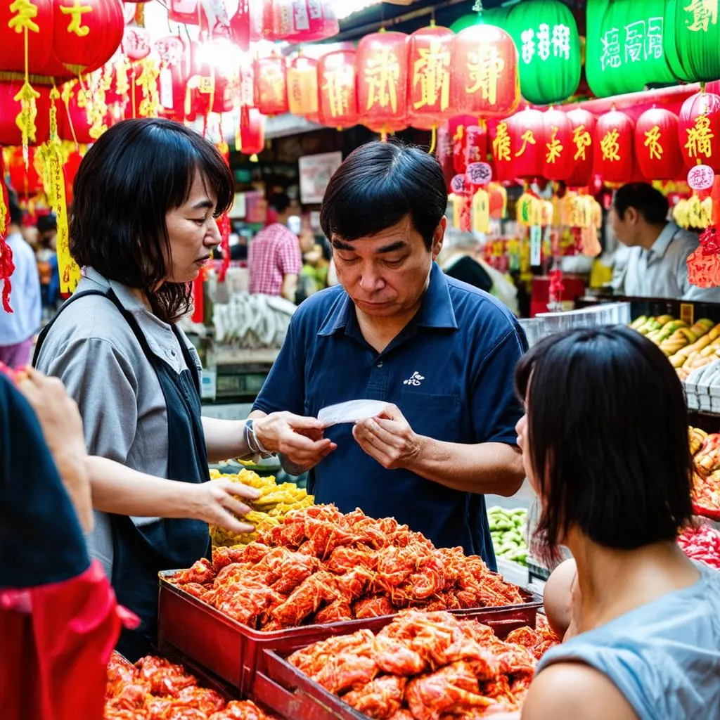 Du khách đang học tiếng Trung với người bản địa