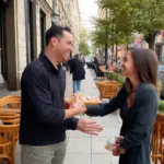 Two people meeting on the street