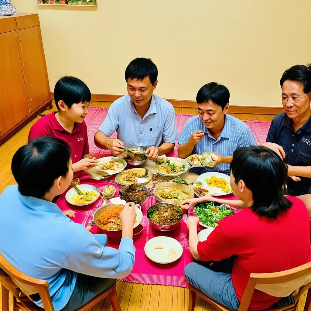 Vietnamese family having dinner