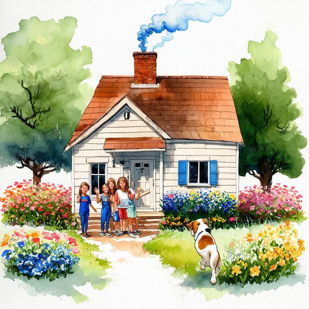 Happy family living in a small house