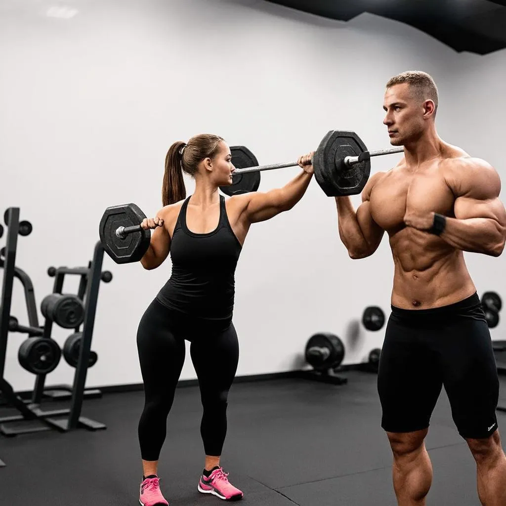 huấn luyện viên gym đang hướng dẫn tập luyện