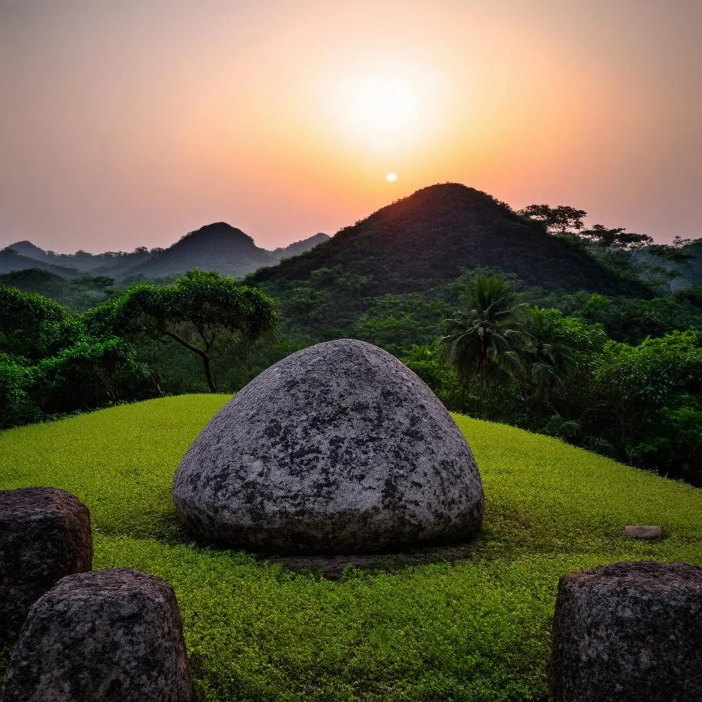 hòn vọng phu dưới hoàng hôn