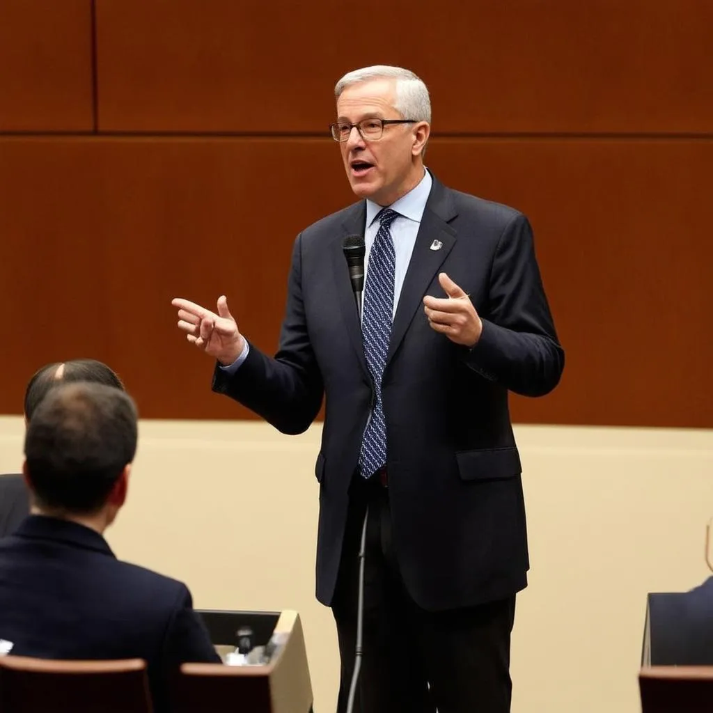 Man giving a speech at a meeting