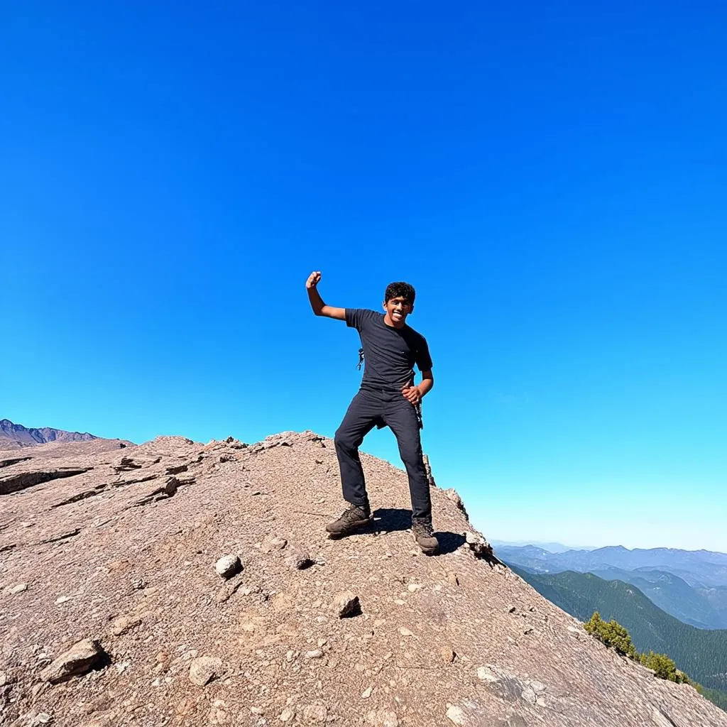 người thanh niên đang leo núi