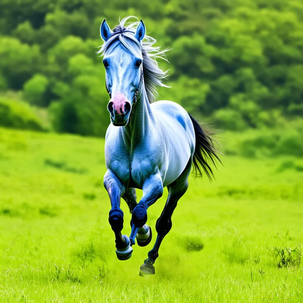 blue-horse-running