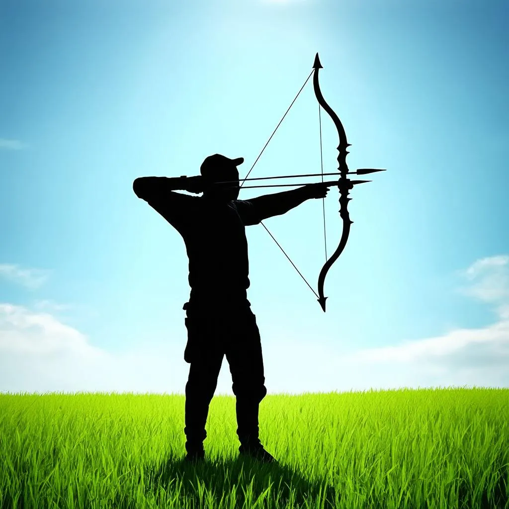 A person is shooting an arrow from a bow.