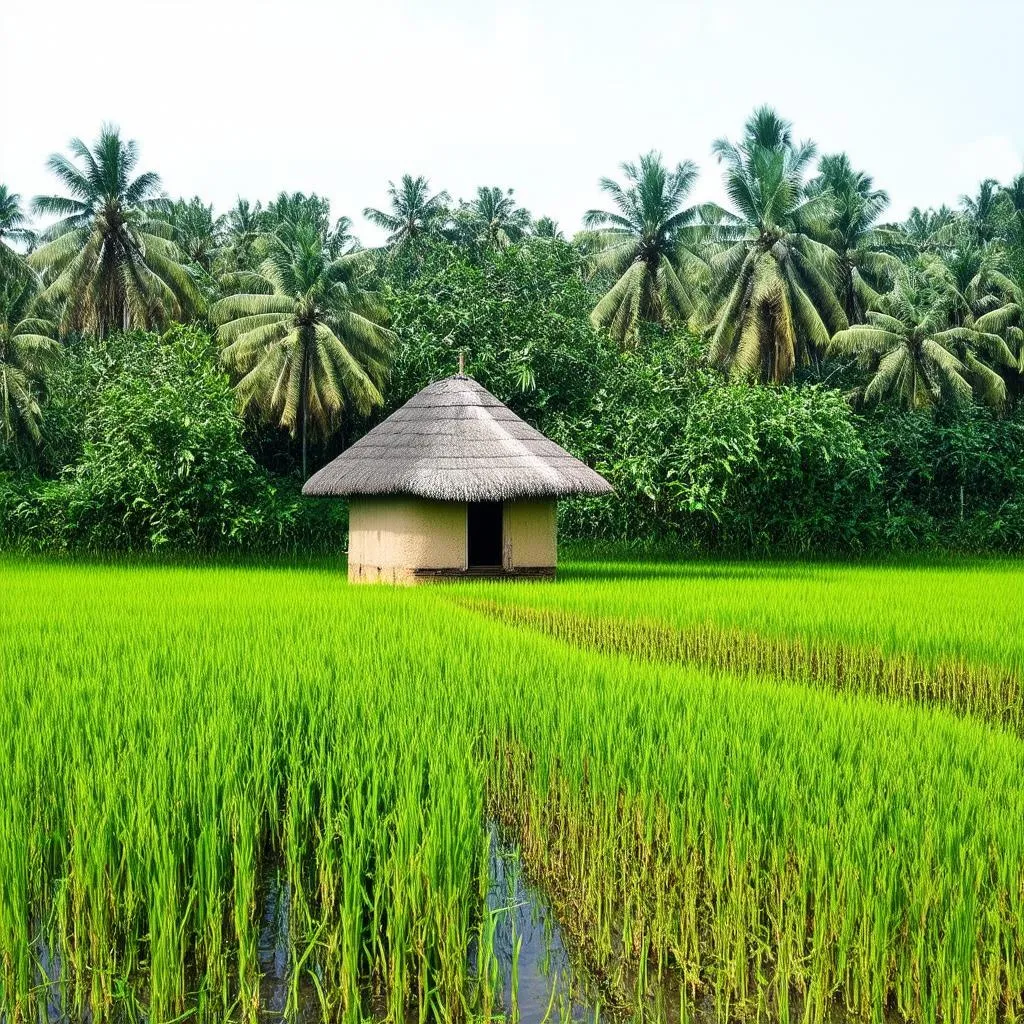 Ngôi nhà tranh giữa cánh đồng lúa