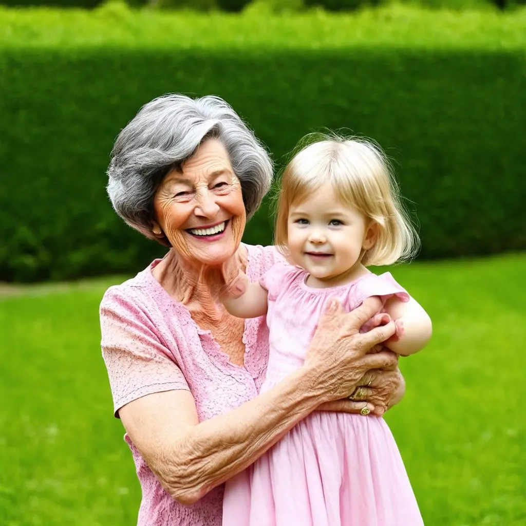 Loving grandmother hugging granddaughter