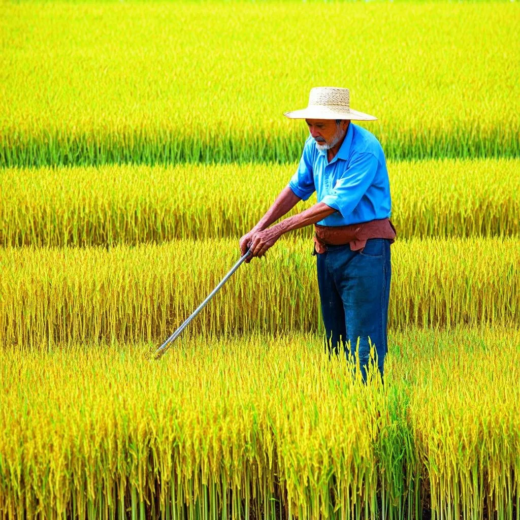 nông dân, canh đồng, lúa chín