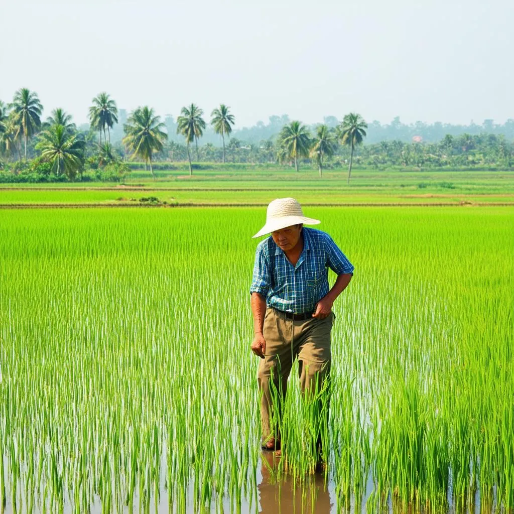 Người nông dân trồng lúa