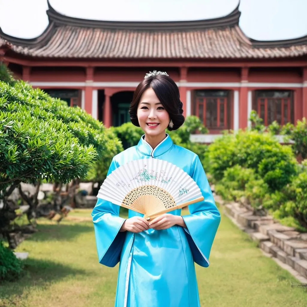 An ancient Vietnamese woman in traditional Ao Dai