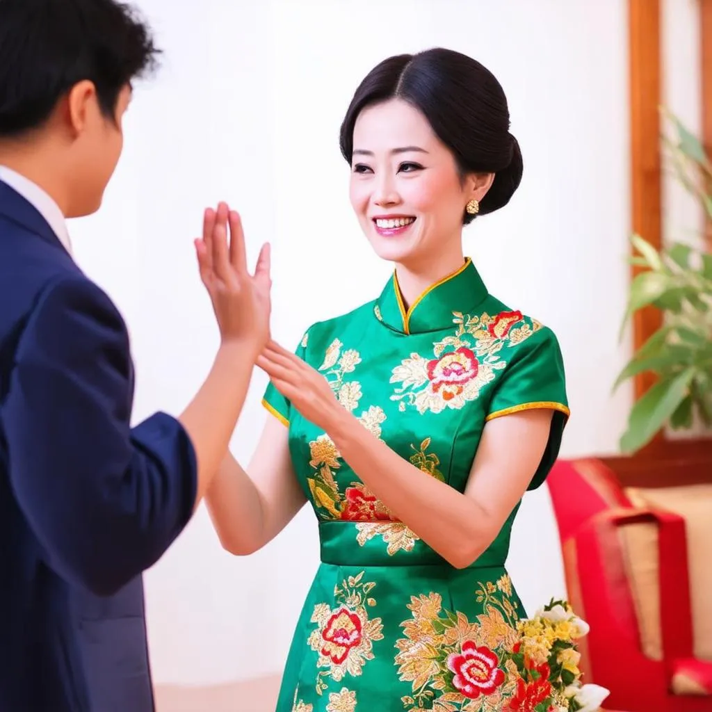 woman greeting