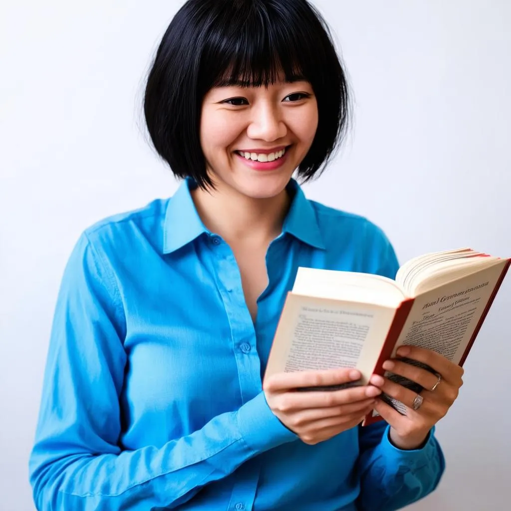 Smiling Woman with an English Book