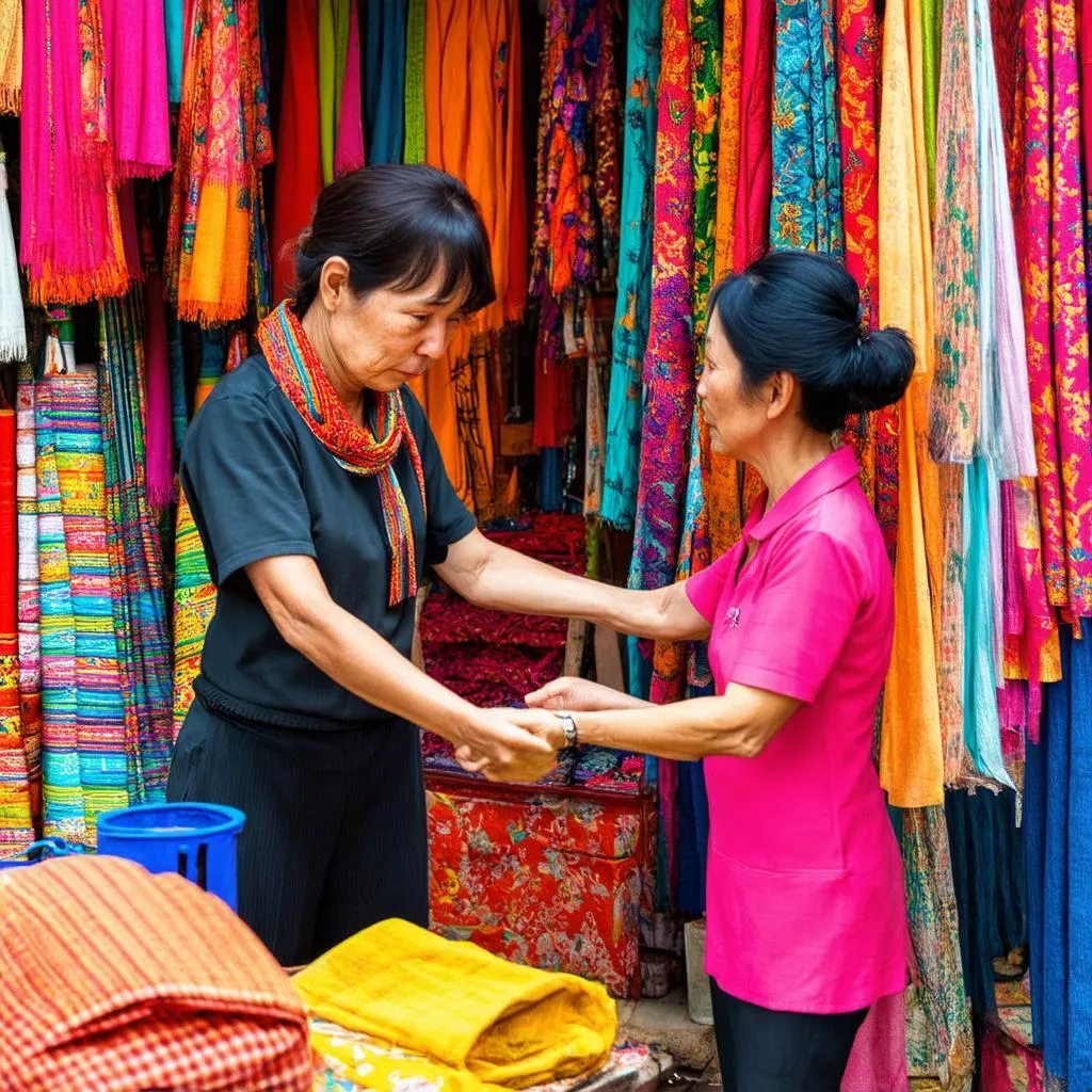 Woman bargaining in a shop