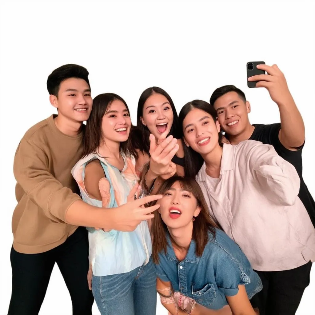 Nhóm bạn trẻ đang selfie