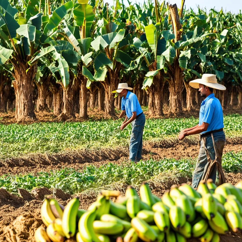 Nông dân thu hoạch chuối tiêu