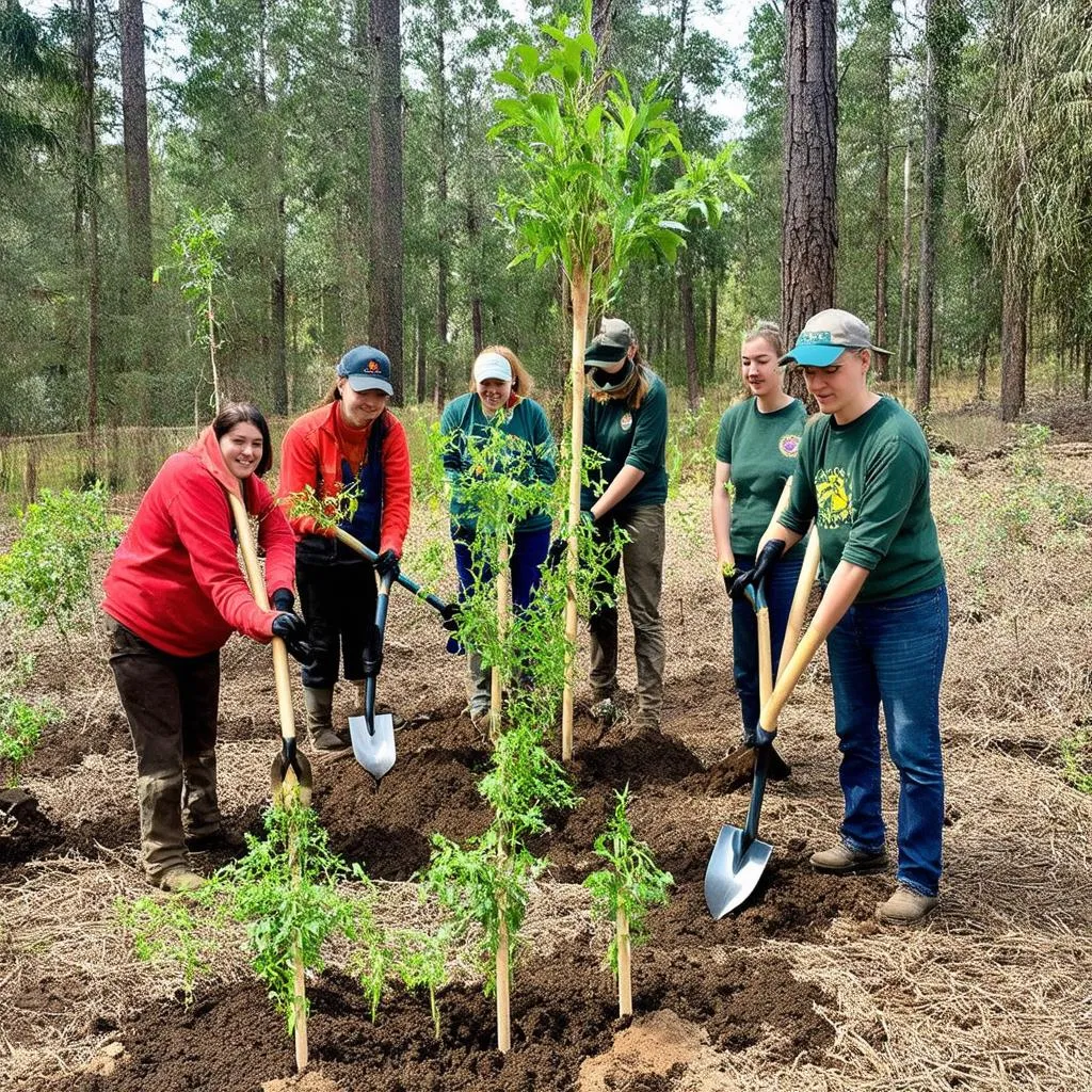 People planting trees