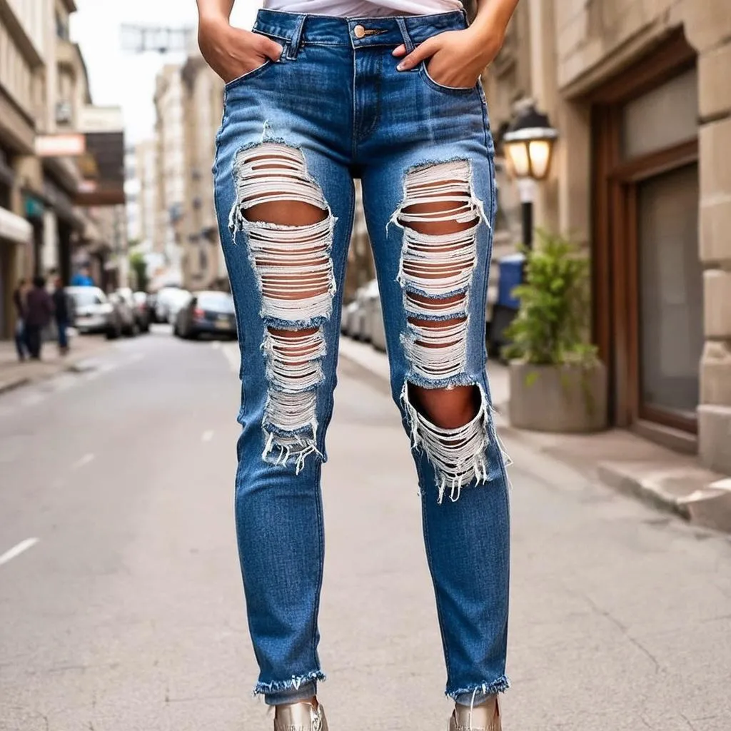 Quần jeans rách phong cách