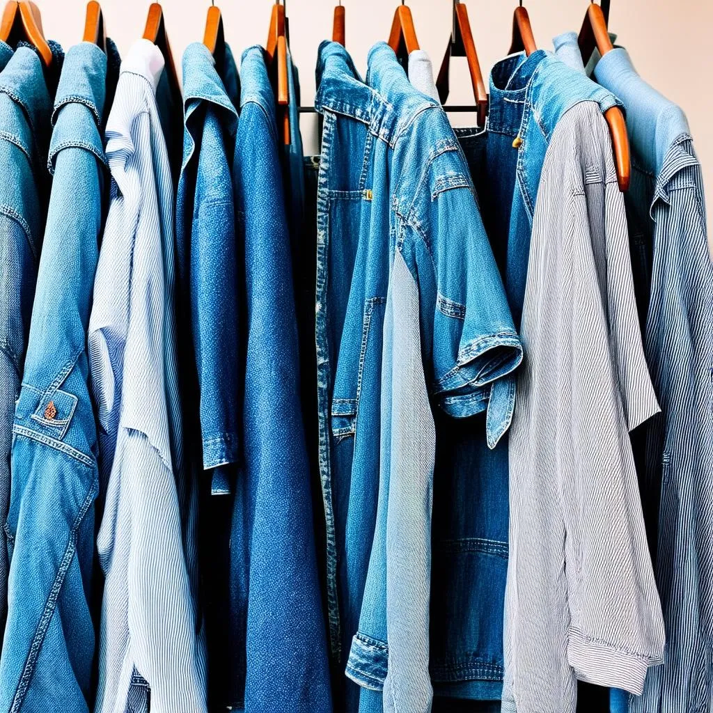 Treo quần áo denim trên móc