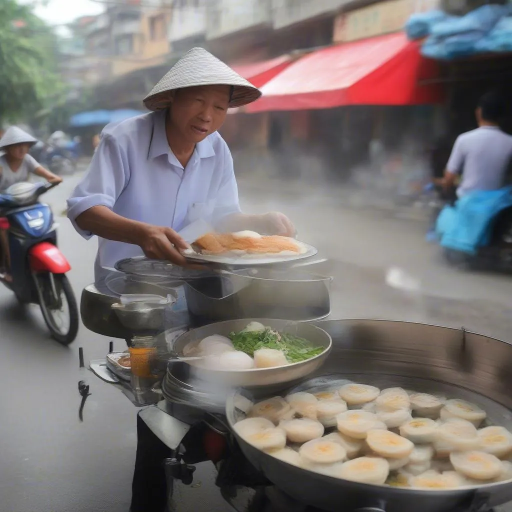 Bánh cuốn Thanh Trì trên đường phố