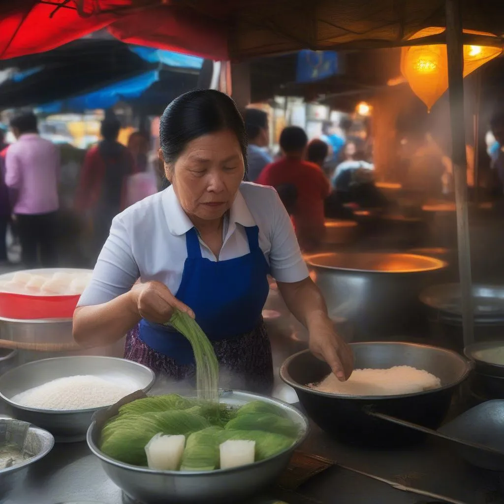 Bánh giò nóng hổi tại chợ Đồng Xuân