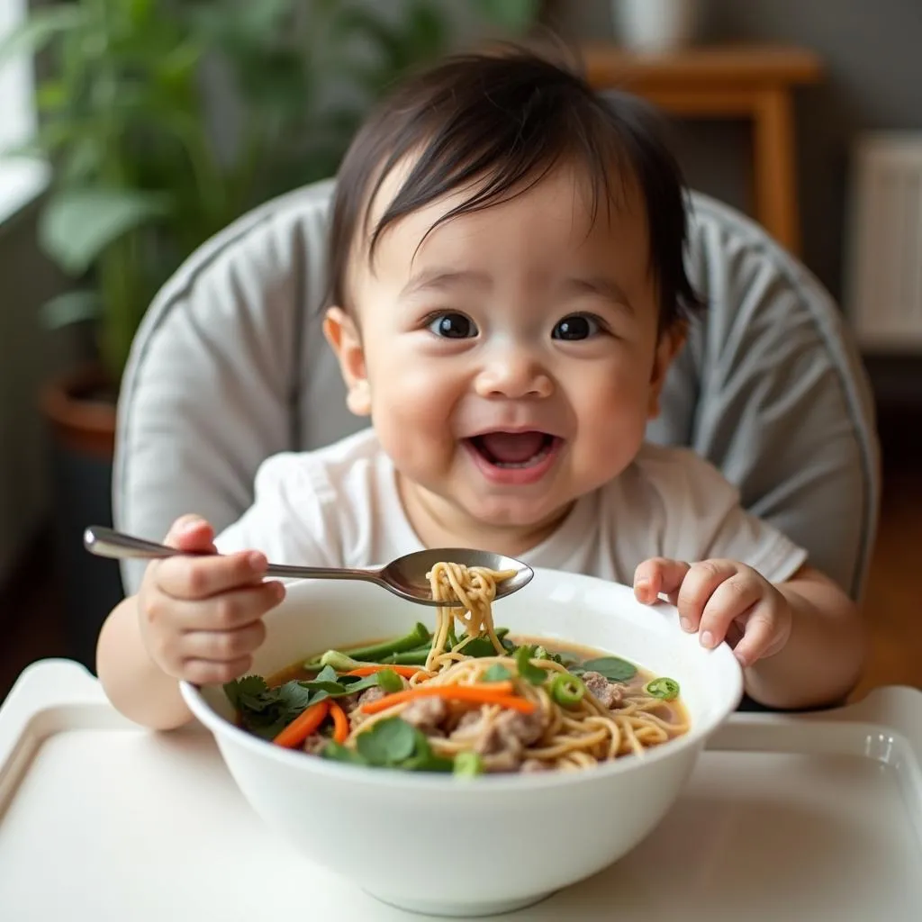 Bé ăn bún, phở