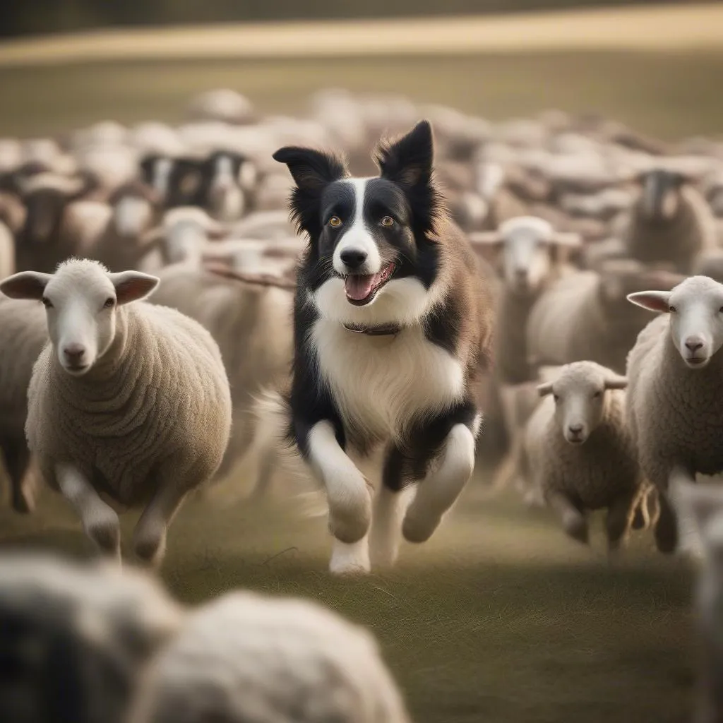 Border collie herding sheep