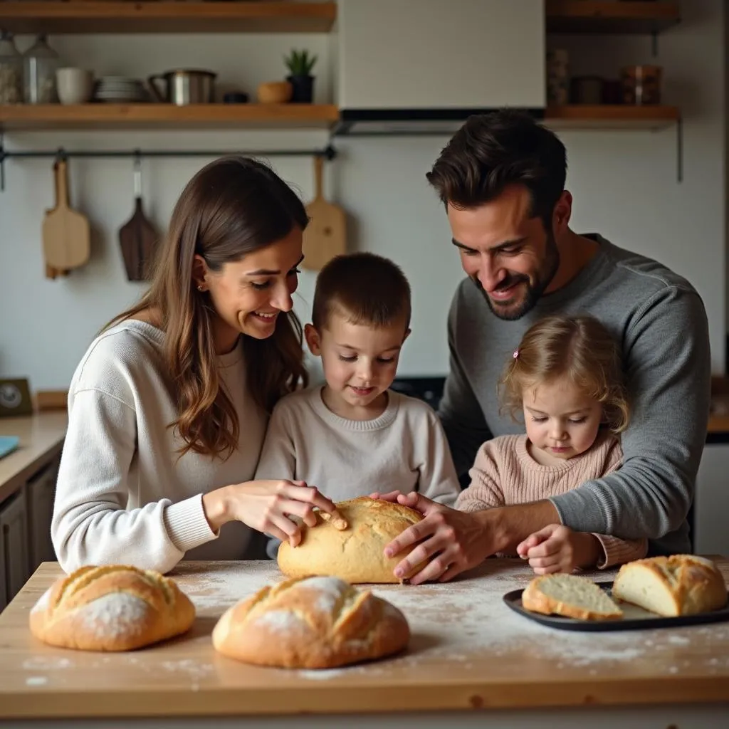 Chia sẻ bánh mì với gia đình