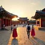 Cung điện Gyeongbokgung Seoul lung linh dưới ánh hoàng hôn