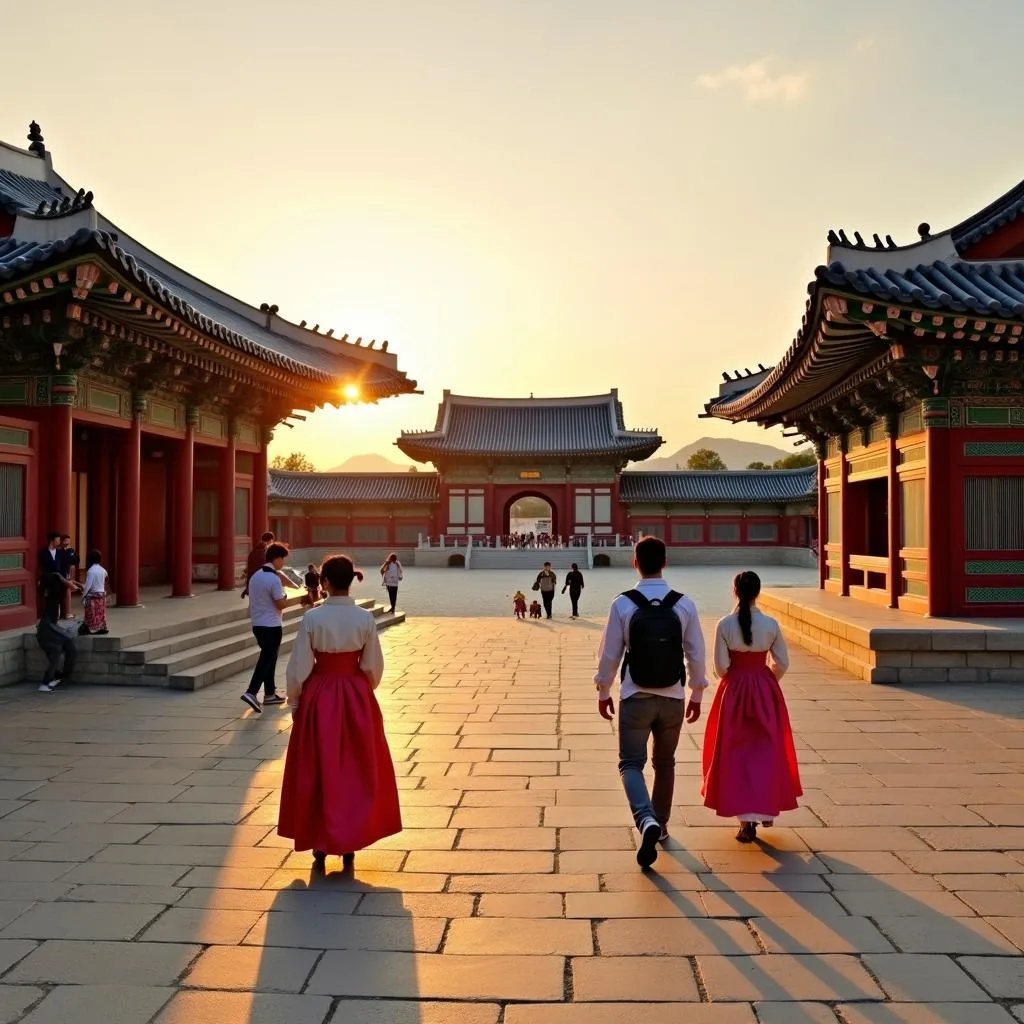 Cung điện Gyeongbokgung Seoul lung linh dưới ánh hoàng hôn