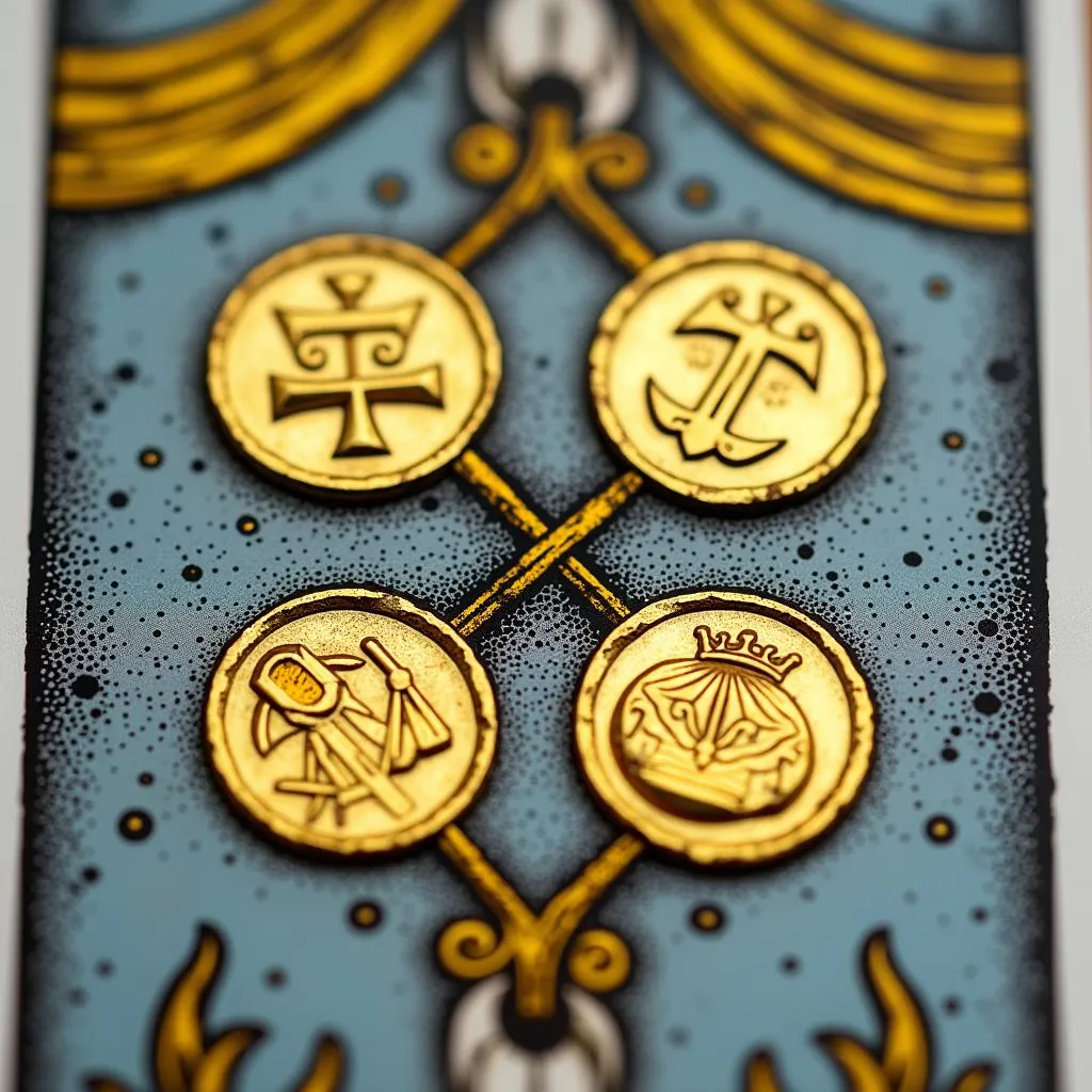 Lá bài Four of Coins Tarot Marseille ngược